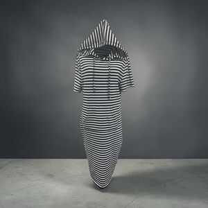 Striped Hooded Midi Dress - Black & White